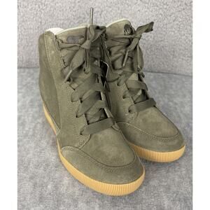 Sorel Womens Out N About Wedge Leather Sneaker Bootie Stone Green Sea Size 7 New